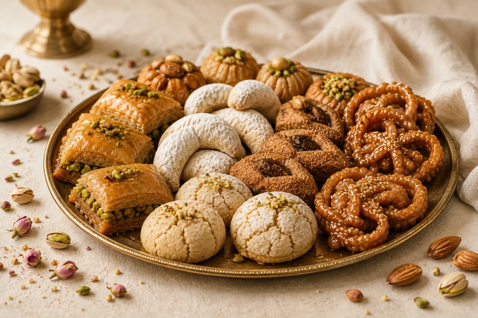 Assortiment de pâtisseries orientales présenté avec élégance